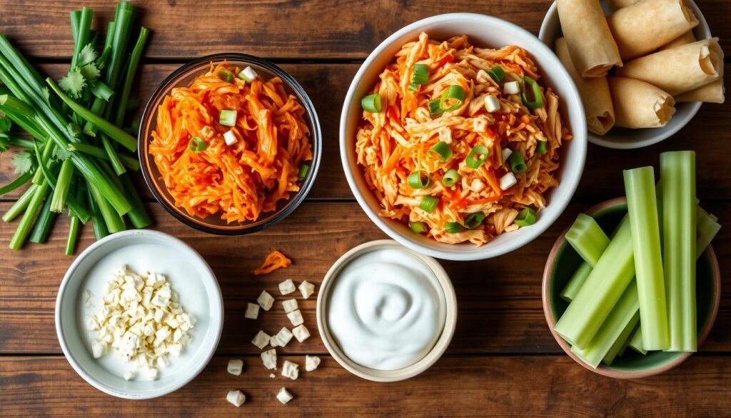 Ingredients for Buffalo Chicken Egg Rolls