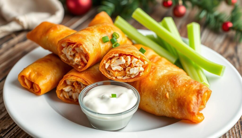 buffalo chicken egg rolls