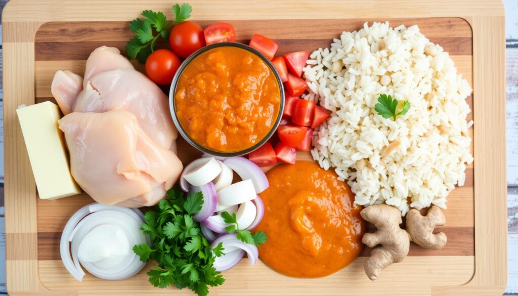 Ingredients for Butter Chicken Rice Casserole