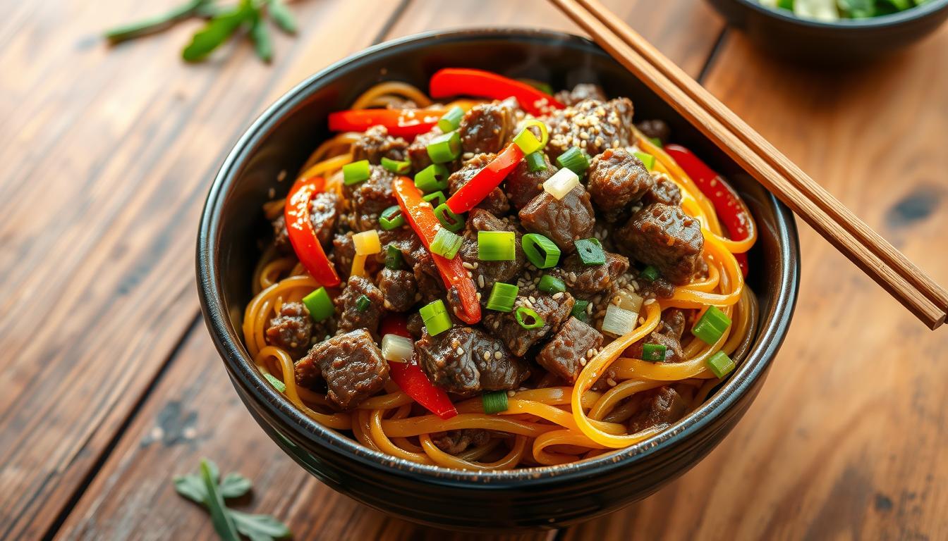 mongolian ground beef noodles